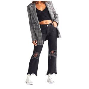 Free People We The Free Maggie Mid Rise Straight Leg Jeans Washed Black Size 26